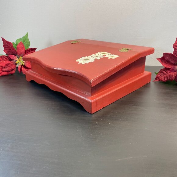 Handmade Wooden Jewelry Box, Top Opening Keepsake, Flower, Brown Box, Luxury Woo - Picture 4 of 10